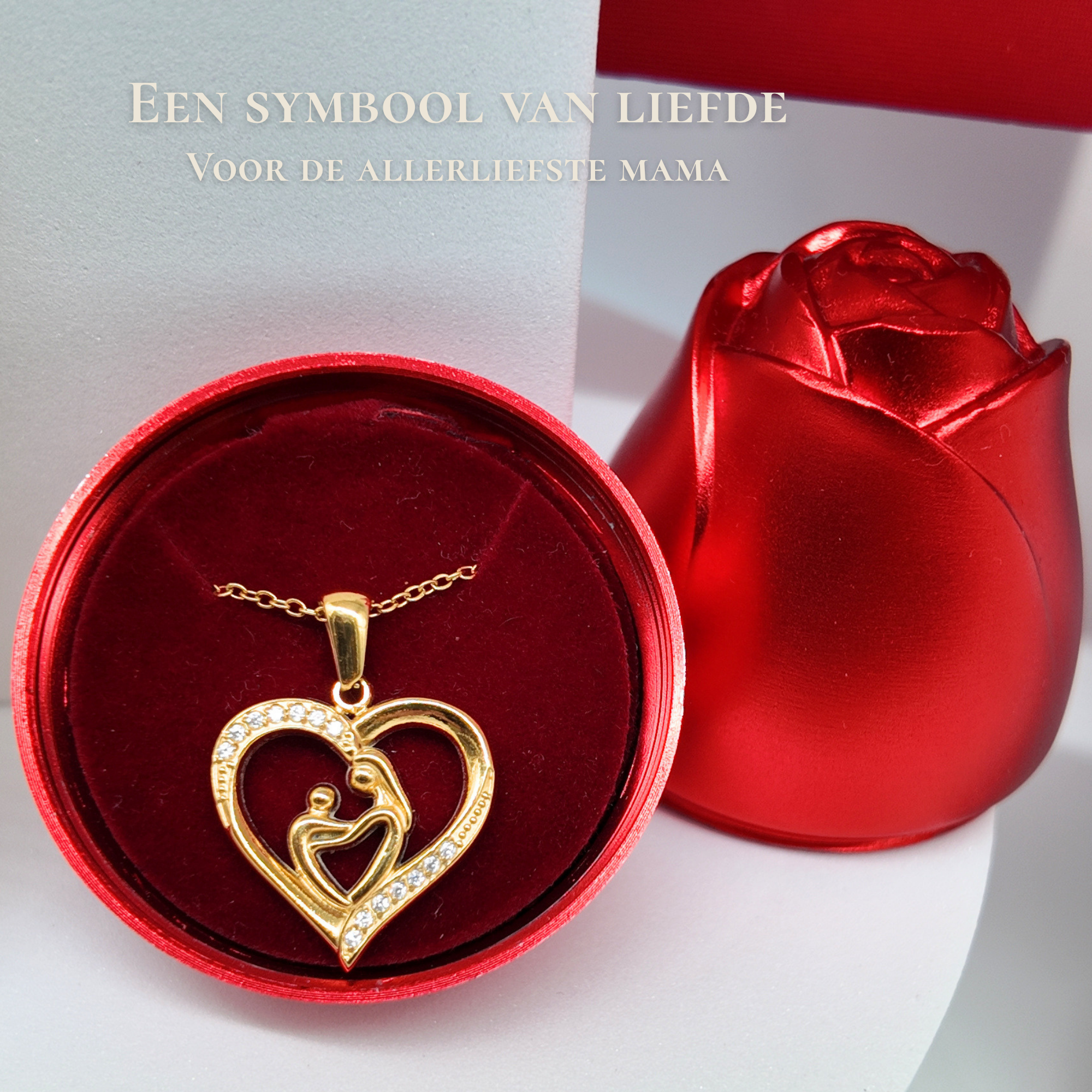 Dubbel Hart liefdesketting – Luxe Roos Cadeaubox