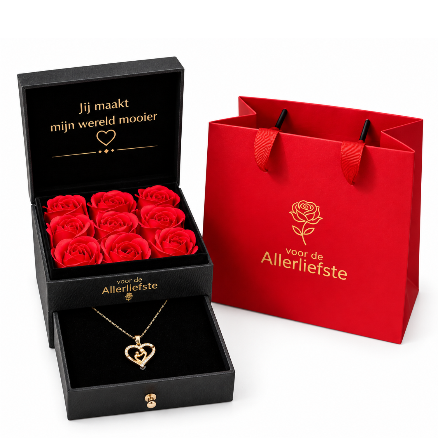 Luxe Rozen Sieraden Cadeaubox Dubbel Hart Ketting